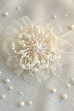 Takabee Net and Organza Flower Alligator Clip with Pearls - Yellow