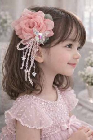 Takabee Elegant Rose Crystal Hair Clip - Peach