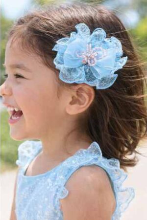 Takabee Blue Organza Bow Hair Clip