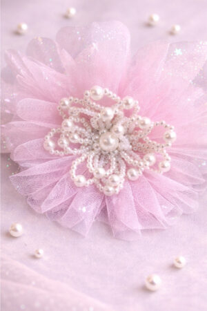 Takabee Fancy Organza and Net Alligator Clip with Pearls - Pink