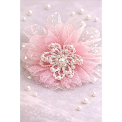 Takabee Fancy Organza and net Alligator Clip with Pearls - Image 3