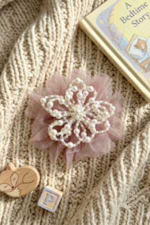 Takabee Net and Organza Flower Alligator Clip with Pearls - Brown