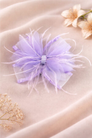 Takabee Organza and Fur Bow Alligator Clip with Pearl - Purple