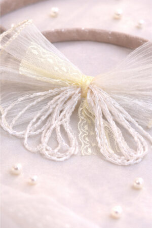 Takabee Organza Bow Hair Band with Fancy Beads - Cream