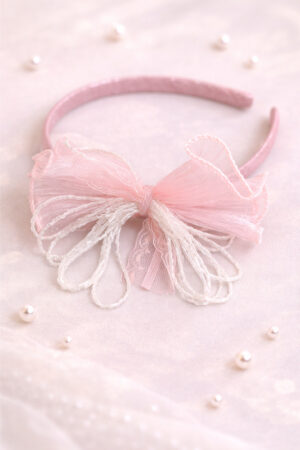 Takabee Organza Bow Hair Band with Fancy Beads - Peach