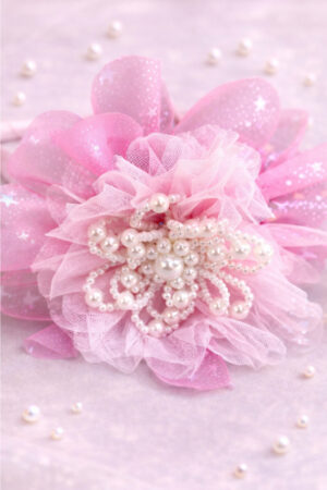 Takabee Fancy Organza and Net Hairband with Pearls - Pink