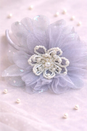 Takabee Fancy Organza and Net Hairband with Pearls - Grey