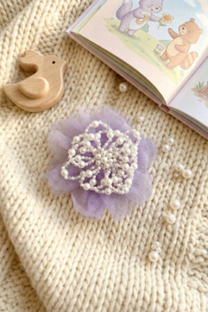 Takabee Net and Organza Flower Alligator Clip with Pearls - Purple