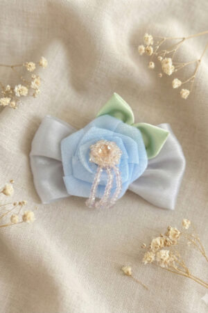 Takabee Organza and Satin Bow Flower Alligator Clip with Beads - Grey